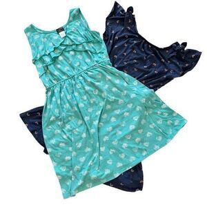 Bundle 2 XL Girls Blue Dresses: Pink & Violet Heart, Cat & Jack Watermelon